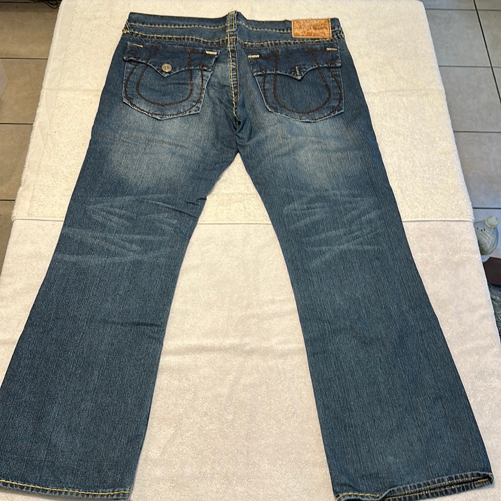 True, religion, jeans, size 40 blue distressed. Joey, super T.